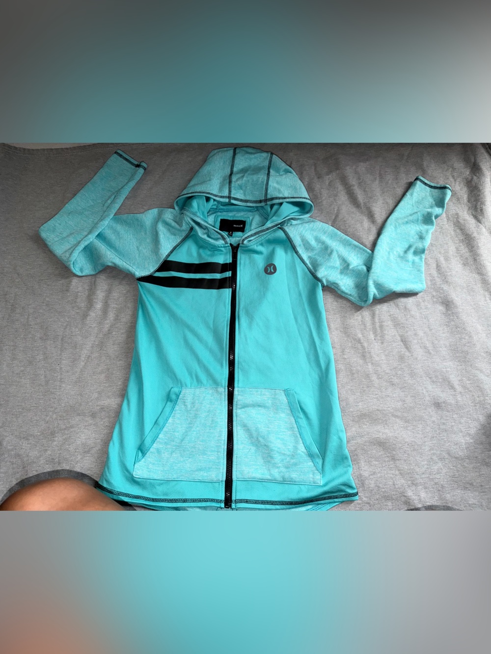 Hurley Turquoise Zip Hoodie with Black Stripe Accents